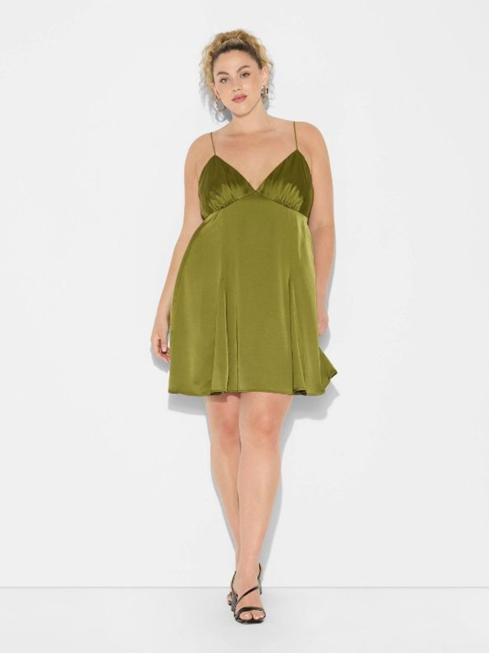 wild fable Olive Satin-Like Slip Dress